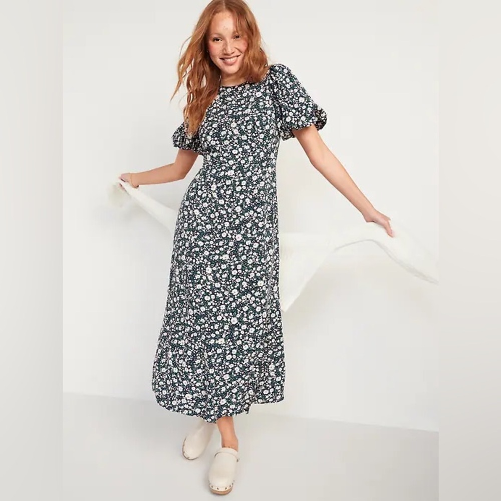 Old Navy floral puff sleeve maxi dress